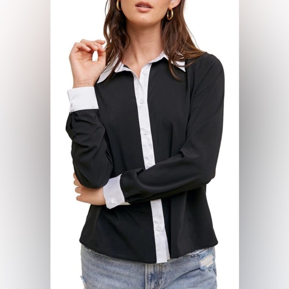 WISHLIST Tuxedo Long Sleeve Button Up Shirt size small